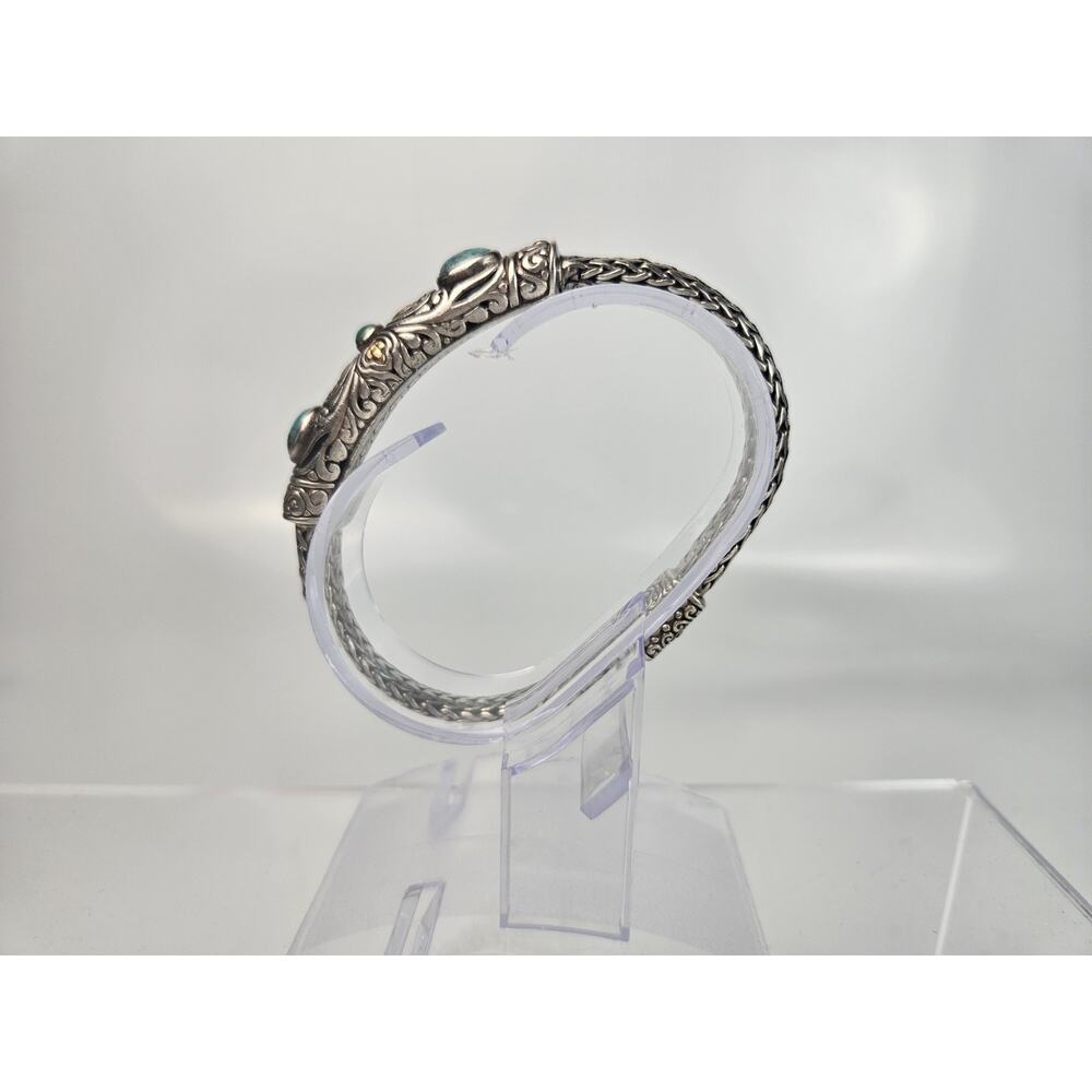 925 Sterling Silver Turquoise Woven Bracelet‎ 7.5" - Picture 3 of 10